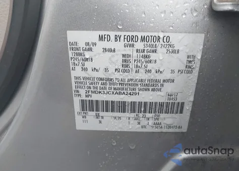 2010 Ford Edge Sel z USA, uszkodzony, nr VIN 2FMDK3JCXABA24291